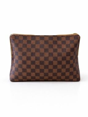 Large Brown Checkered Cosmetics Travel Zip Pouch